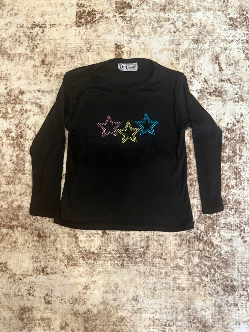 Vintage Dori Creations Rhinestone Star Black Long Sleeve Shirt (Size 6X)